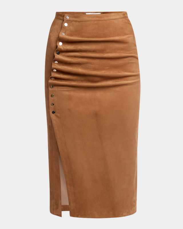 Asymmetric Suede Midi Skirt
